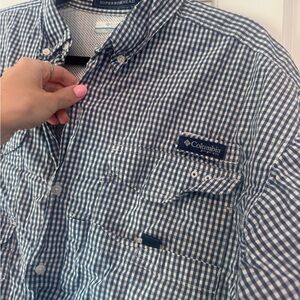Columbia Men’s Navy and White Gingham Button-Down Shirt